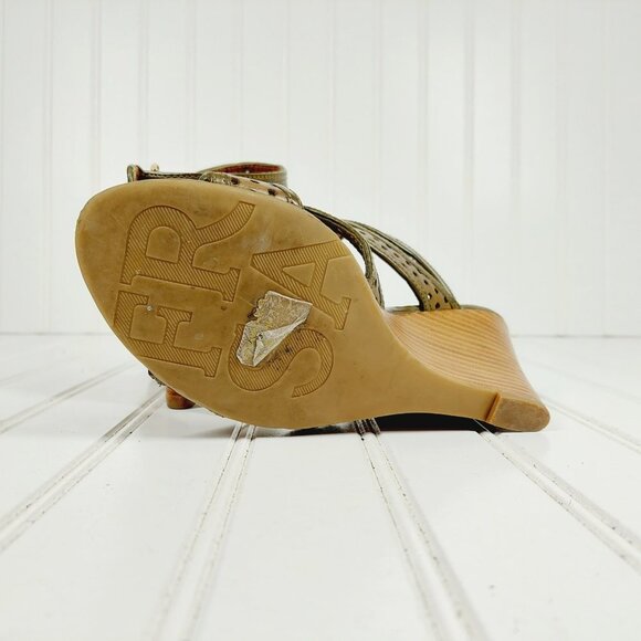Franco Sarto Gavel Brown Leather Buckle Ankle Strap Wedge Sandals I268 - Picture 10 of 13